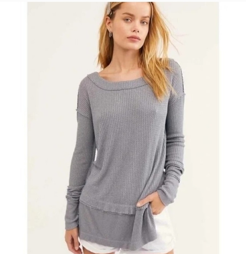 Free People We The Free Lavender North Shore Thermal Knit Long Sleeve